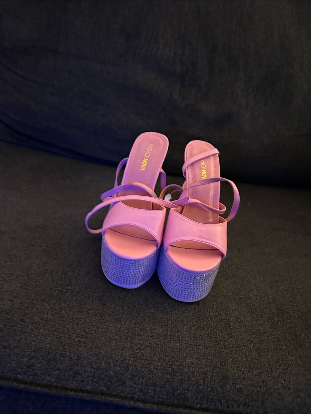 Fashion Nova Pink Platform Slide Sandals with Strappy Upper